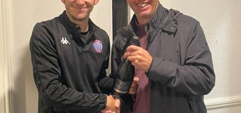 Cameron Munn receives his man of the match award for his hat-trick